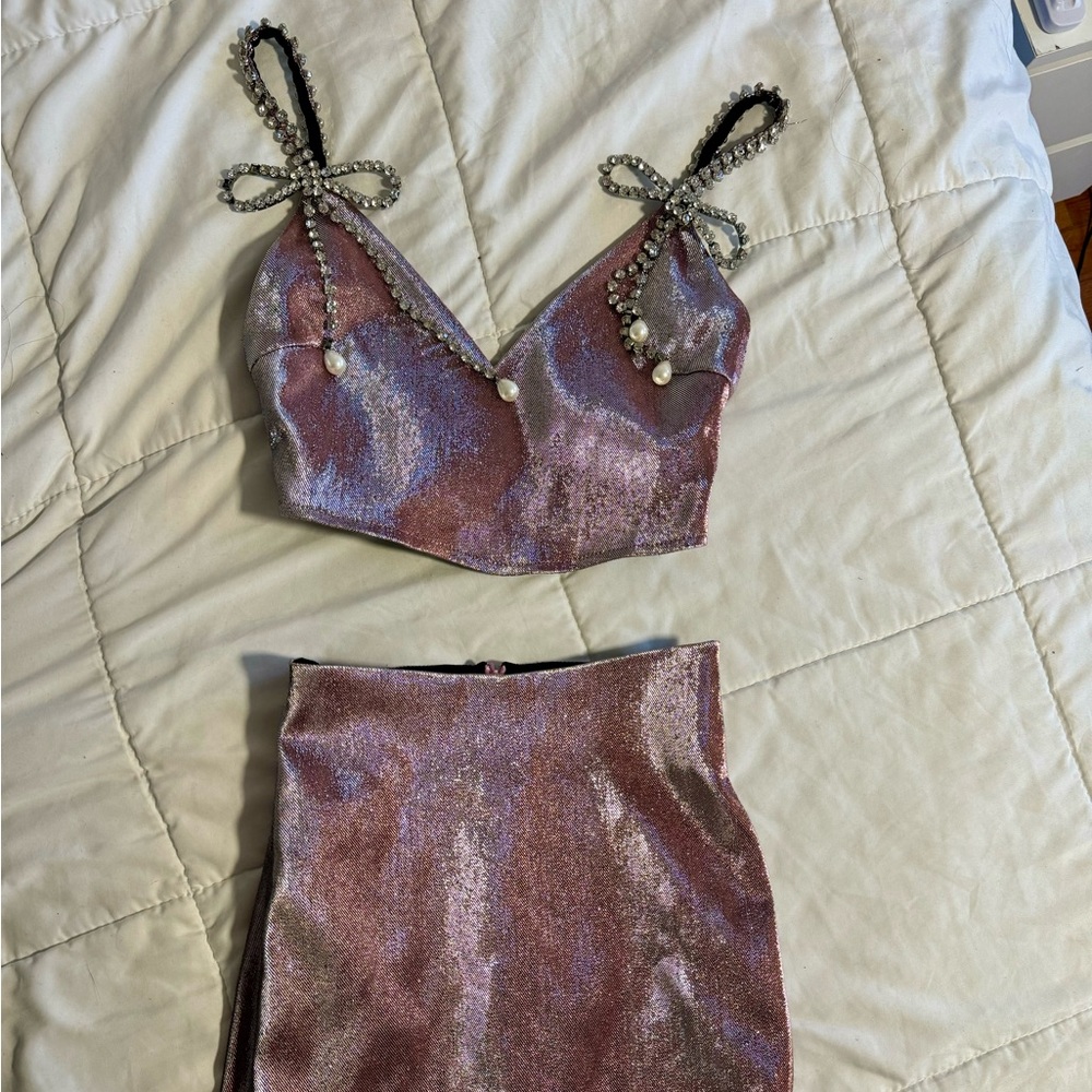 AREA NYC pink skirt and top set